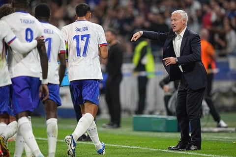 2024–25 UEFA Nations League, France vs Belgium: France head coach Didier Deschamps, right, instructs his players